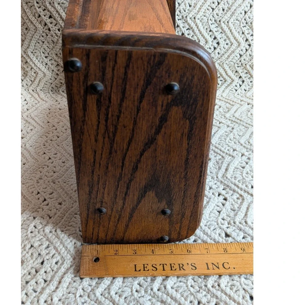 Vintage Oak Wood Wall Shelf with Spindle Rail and Towel Bar Farmhouse 13x12x6.5